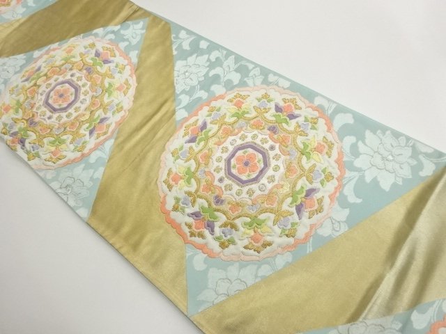 JAPANESE KIMONO / FUKURO OBI / WOVEN ARABESQUE FLOWER & CREST